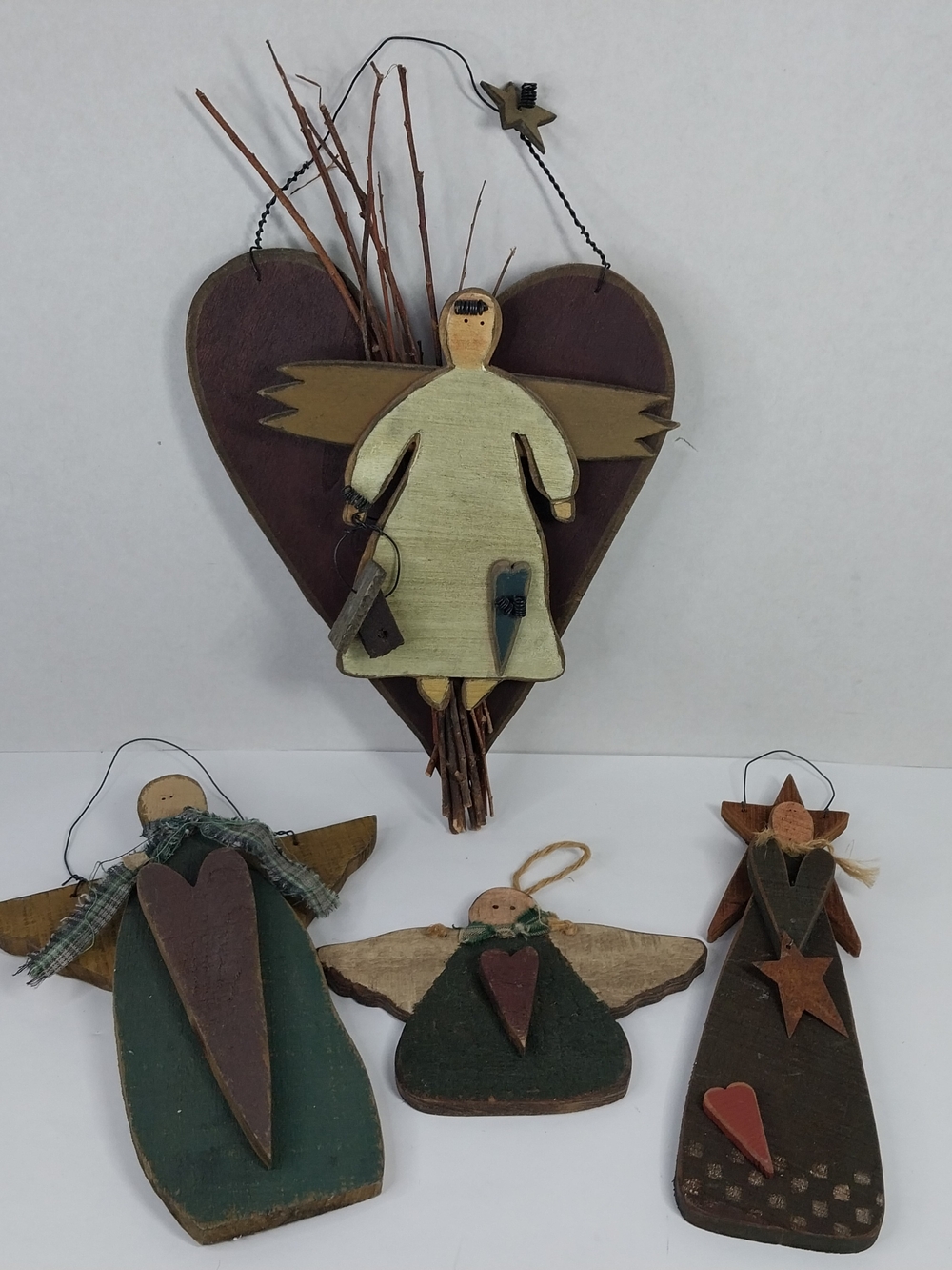 Grandma’s Vintage Wooden Angels Country Decor Primitive Folk Art Wall Hangings
